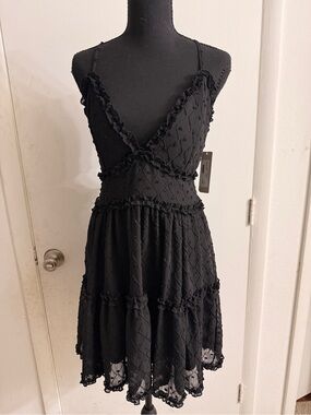 Lizard Thicket Black Ruffle-Trim Mini Dress